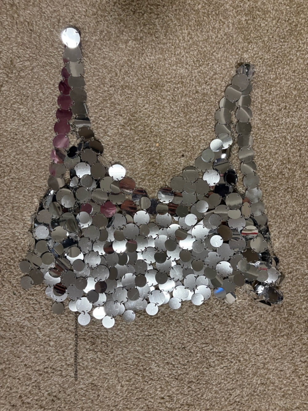 Silver Sequin Cropped Tank Top - Women